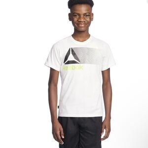 Reebok Boys Youth Graphic Logo T-Shirt White Short Sleeve Crew Neck Size L 10/12